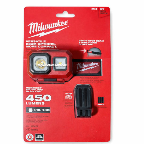 Milwaukee 2104 Spot Flood 450 Lumens Adjustable Hard Hat Headlamp Light