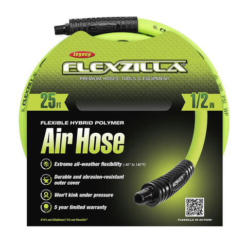 Flexzilla HFZ1225Y Air Hose, 1/2 in. x 25 ft., 3/8 in. MNPT Fittings, Heavy Duty