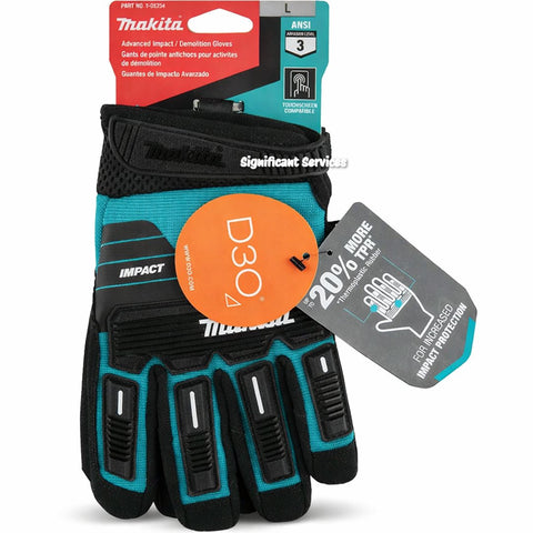Makita T-04254 Advanced Impact Demolition Gloves Large, Teal/Black