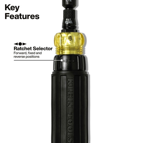 Klein Tools 32500HDRT KNECT Ratcheting Screwdriver, Multi-Bit Screwdriver/Nut Driver, Impact Rated 11-in-1 Tool with Phillips, Slotted, Square and Torx Tips