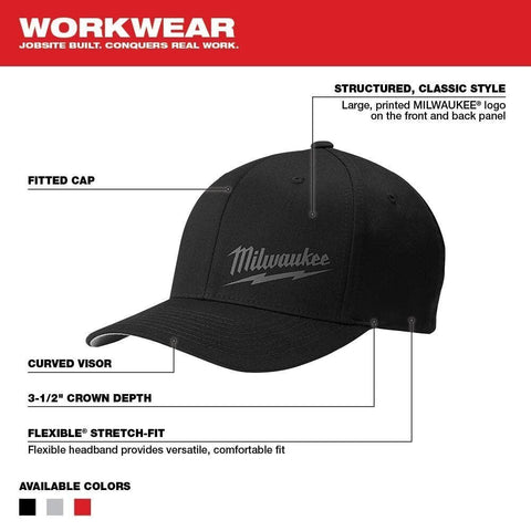 Milwaukee Black Custom Fitted Hat 63% Polyester 34% Cotton 3% Spandex