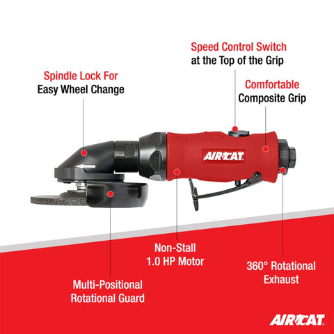 AIRCAT 6340-A 4-1/2" Pneumatic Angle Grinder 1.0 HP 11,000 RPM with Spindle Lock