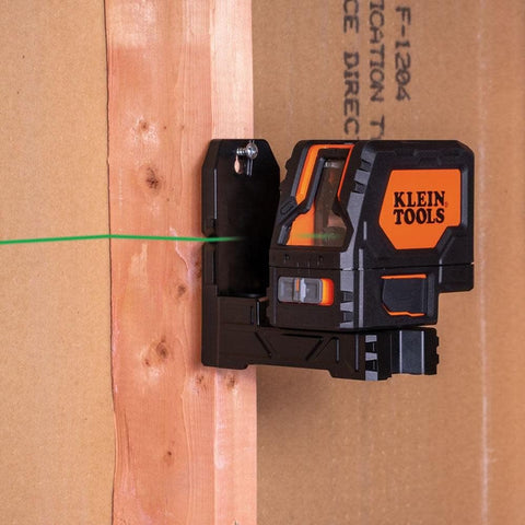 Klein Tools 93LCLGR Self-Leveling Laser Level, Class 2 Rechargeable, Bright Green Cross-Lines and Red Plumb Spot, Magnetic and Ceiling Clamp Mounting