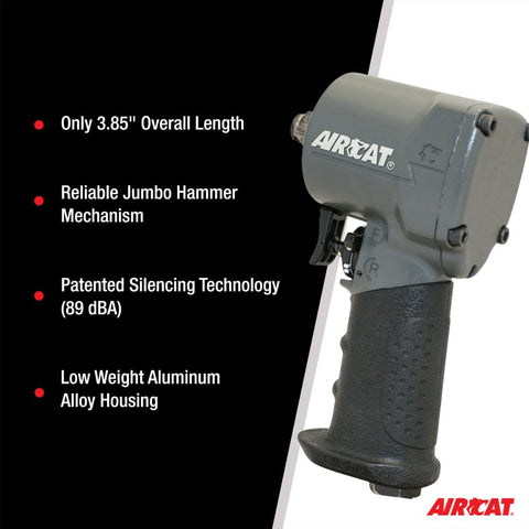 AIRCAT 1077-TH 3/8" Stubby Impact Wrench, 500 ft-lb Max Torque