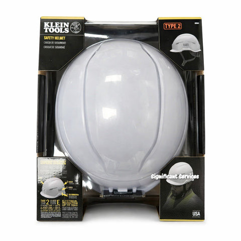 Klein Tools 60564 Safety Helmet, Type-2 Safety Helmet 20kV Protection, Non-Vented, Class E, White