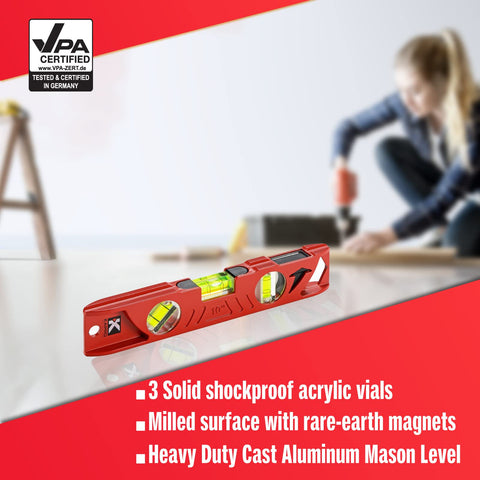 Kapro 923 Professional Cast Aluminum Torpedo Level Features DualView Plumb