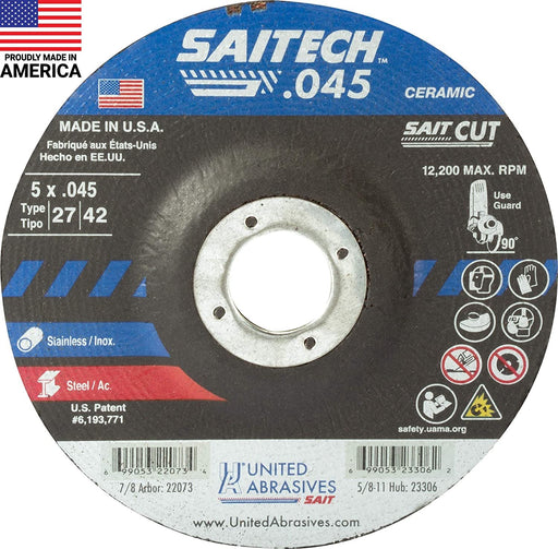 United Abrasives-SAIT 22073 Saitech Cut-Off Wheels Type 27 Depressed Center 5" x .045" x 7/8" 50 Pk