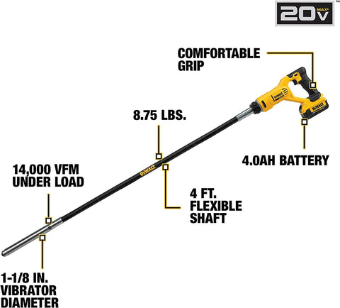 DEWALT 20V MAX* Concrete Vibrator, Pencil (DCE531M1)
