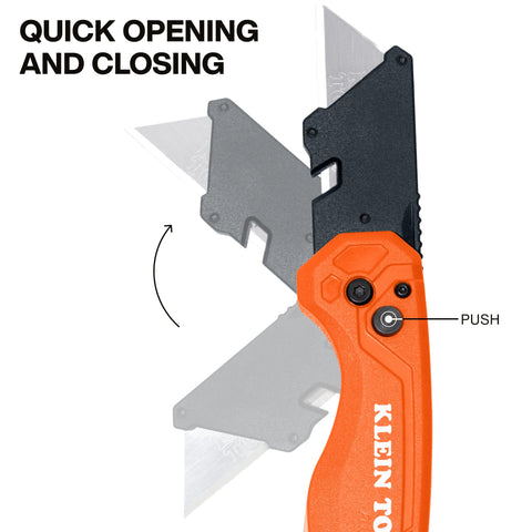 Klein Tools 44302 Folding FLICKBLADE Utility Knife with Side Release Button, Compact, Dual Locking Positions for Versatile Cutting Options
