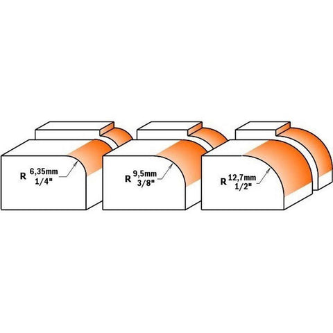 CMT 838.501.11 3-Piece Roundover Bit Set, 1/2-Inch Shank, Carbide-Tipped