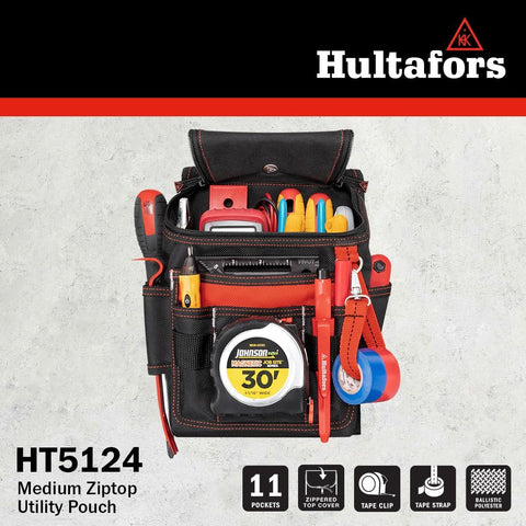 Hultafors Work Gear HT5124 Medium Ziptop Utility Pouch, Heavy Duty Ballistic