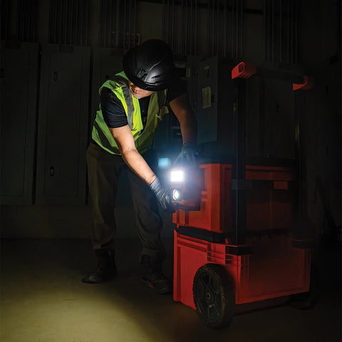 KLEIN TOOLS 56417 Rechargeable LED Work Light, 3000-Lumens, Portable Magnetic Work Light with 6 Modes, 360-Degree Rotation, Compatible with MODbox Rail System