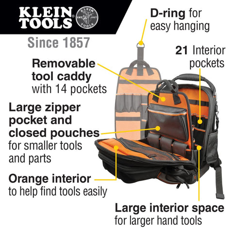 Klein Tools 55485 Tool Bag Backpack, Durable Electrician Backpack with 48 Pockets for Hand Tools