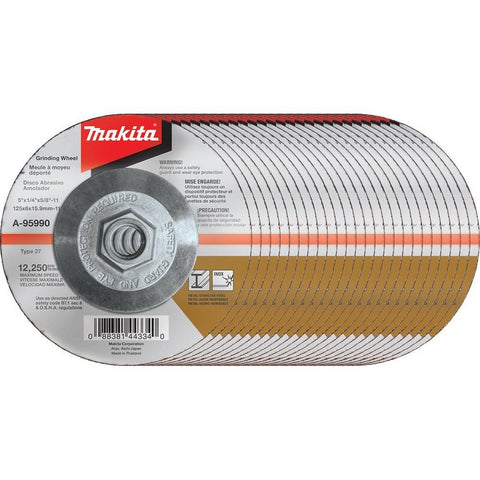 Makita A-95990-25 5" x 1/4" x 5/8-11" Hubbed INOX Grinding Wheel, 36 Grit, 25/pk