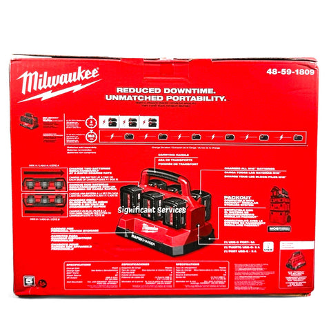 Milwaukee 48-59-1809 M18 18V Li-Ion Packout 6 Port Bay Rapid Battery Charger