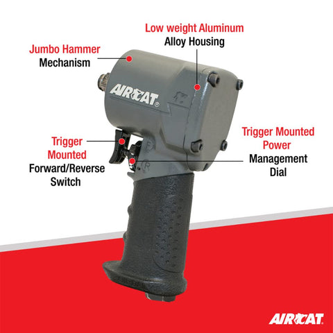 AIRCAT 1077-TH 3/8" Stubby Impact Wrench, 500 ft-lb Max Torque