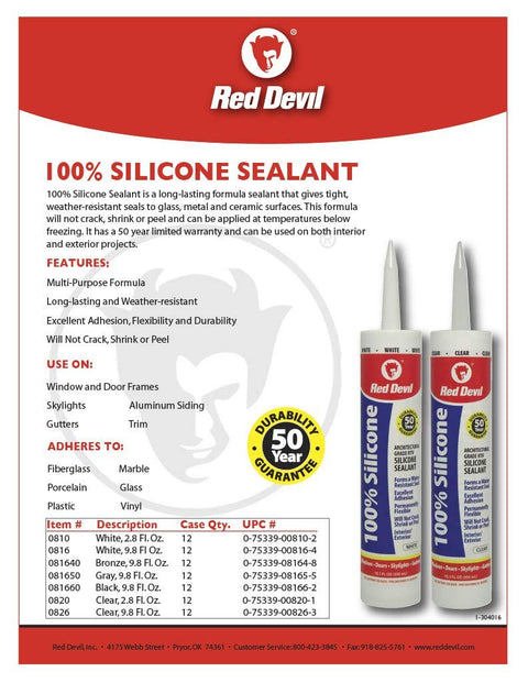 Red Devil 0816 100% Silicone Sealant Grade Architectural Grade RTV 9.8 oz Black