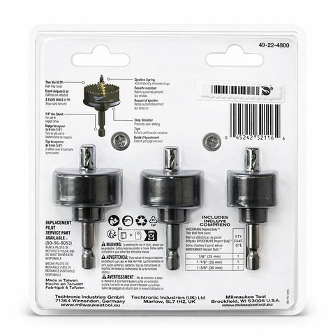 Milwaukee 49-22-4800 Hole Saw Set 3-Piece 1/4 in Hex Shank Variable Pitch Teeth