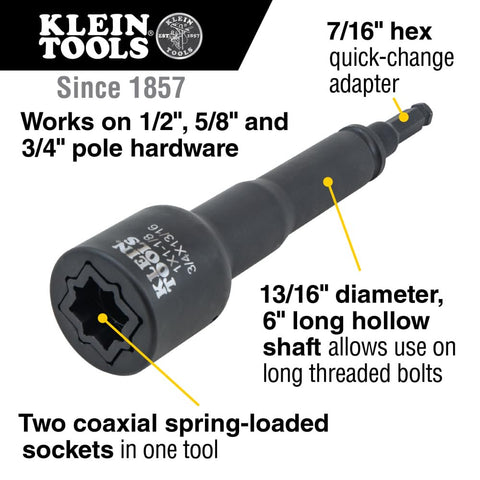 Klein Tools 660KIT2 1/2-Inch Drive Impact Socket Set with 6-in-1 Impact and 6 Slotted Sockets, for Linemen and Utility Work, 8-Piece