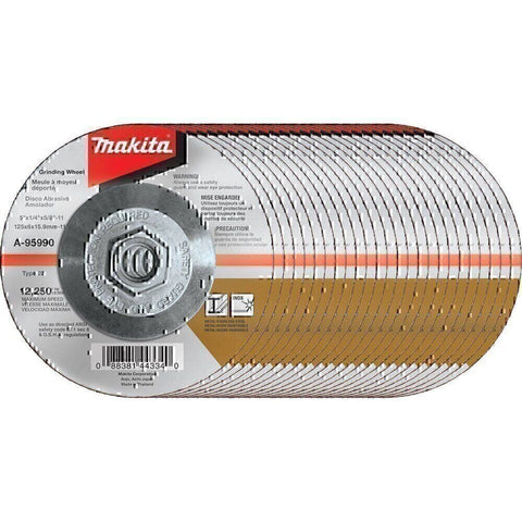 Makita A-95990-25 5" x 1/4" x 5/8-11" Hubbed INOX Grinding Wheel, 36 Grit, 25/pk