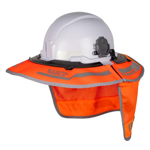 Klein Tools 03010 Full Brim Sombrero Outdoor Sun Hat for Men with Neck Flap, Hard Hat Accessory, 50-Plus UPF Protection, 1200d Hi-Visibility Fabric, Universal Clips