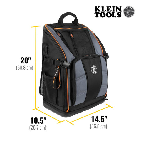 Klein Tools 62482 Tool Backpack, Tool-Station Pro Heavy-Duty Organizer with 27 Pockets, Large Interior, Molded Bottom, Electrician Tool Bag