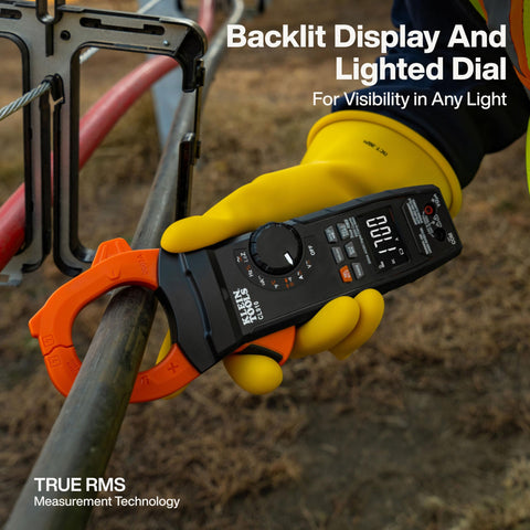 Klein Tools CL910 2000V 2000A AC/DC Auto-Ranging Digital Clamp Meter with TRMS, Worklight, Backlit Display, Solar Panel Wind Turbine High Voltage Testing