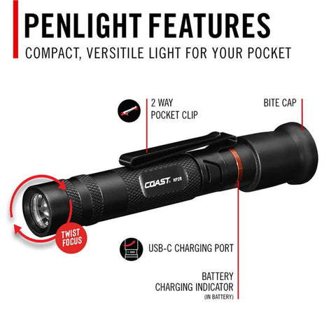 Coast COS31356 HP2R 280 Lumen Rechargeable Penlight with Twist Focus - Purple