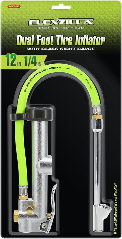 Flexzilla AL2051FZ Dual Foot Tire Inflator 12" Hose Glass Sight Gauge 10-120 psi