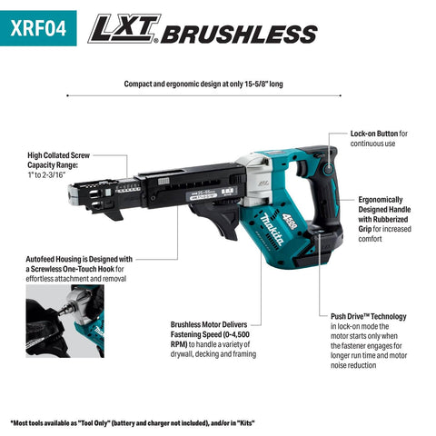 Makita XRF04Z 18V LXT Brushless Cordless Autofeed Screwdriver 4500 RPM Tool Only