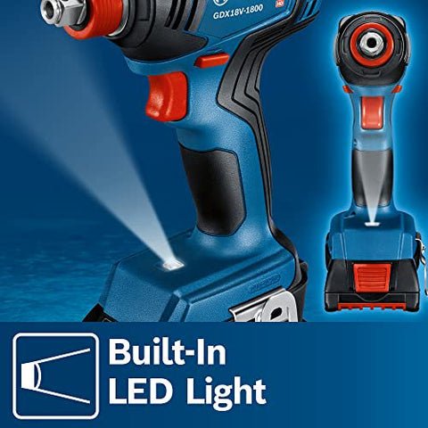 BOSCH GDX18V-1800B12 18V Two-In-One 1/4 In. and 1/2 In. Bit/Socket Impact Driver/Wrench Kit with 2 Ah Standard Power Battery