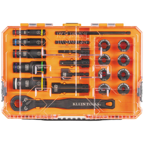 Klein Tools 65240 KNECT Impact Deep-Well Flip Socket and Low-Profile Pass Through Socket Set, SAE, 20-Piece, MODbox Case, 1/4-Inch and 3/8-Inch Drive