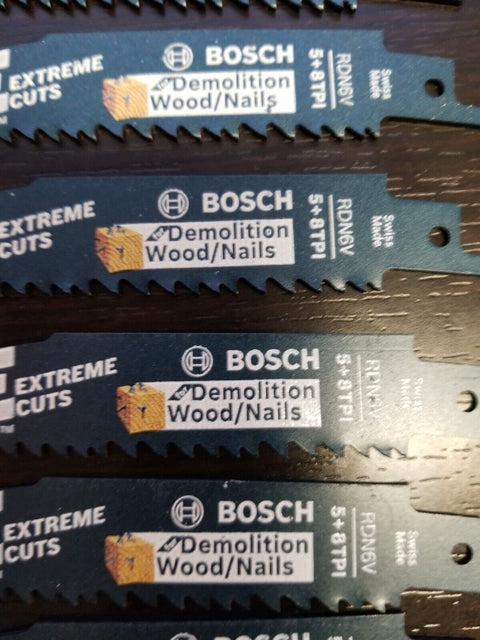 BOSCH~ RDN6V~8 Piece 6" 5/8 TPI Demolition Wood/Nails Reciprocating Saw Blades