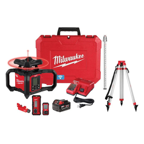 Milwaukee M18 4000 ft. Red Exterior Dual Slope Rotary Laser Level Kit with Receiver, Remote, Grade Rod and Tripod