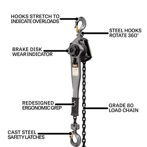 JET 287400 JLP-A Series, 1-1/2-Ton Chain Hoist, 5' Lift, and Shipyard Hooks