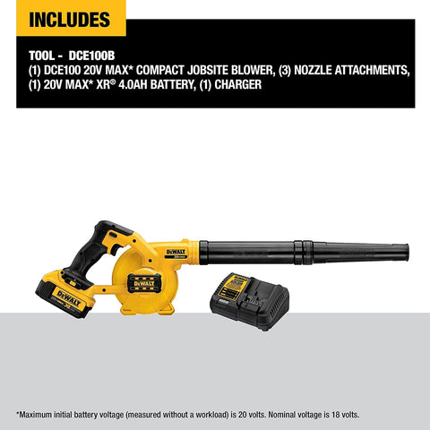 DEWALT 20V MAX* Blower for Jobsite Kit, Compact (DCE100M1)
