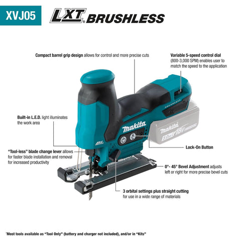 Makita XVJ05Z 18V LXT Li-Ion Brushless Cordless Barrel Grip Jig Saw Tool Only