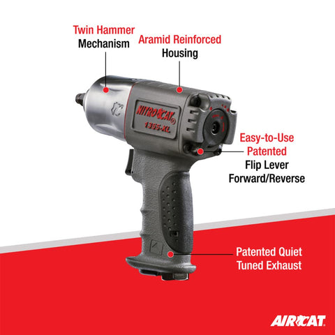 AIRCAT 1355-XL 3/8-Inch Composite Pneumatic Air Impact Wrench NitroCat Series
