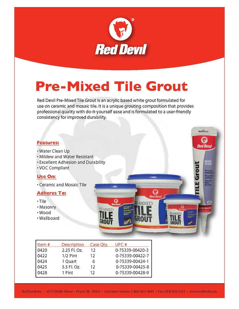 Red Devil 0425 Pre-Mixed Tile Grout Squeeze Tube, 5.5 oz, White, 12 Pack