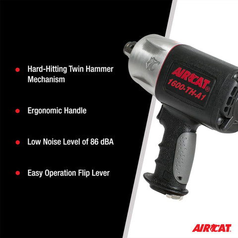 AIRCAT 1600-TH-A1 1" Composite Impact Wrench 1,400 ft-lb Max Torque Pneumatic