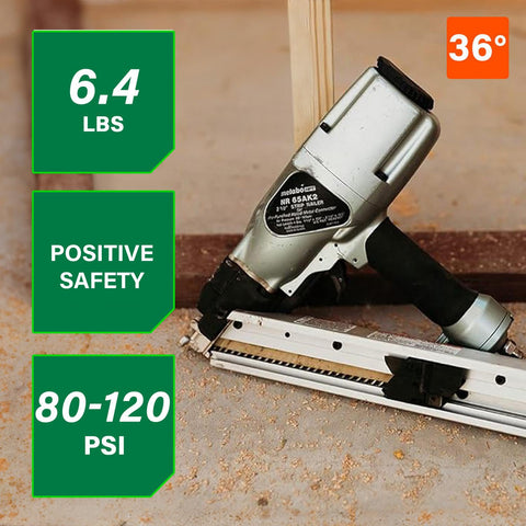 Metabo HPT NR65AK2SM 36° 2-1/2" Strap-Tite Metal Connector Strip Nailer New