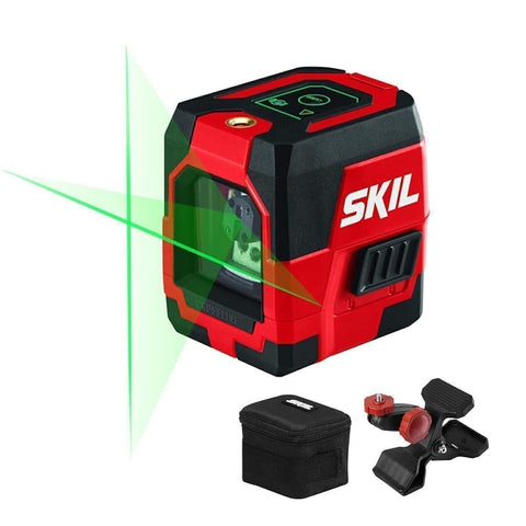 SKIL LL9324G-01 Green Cross Line Laser Level Horizontal Self Leveling Clamp