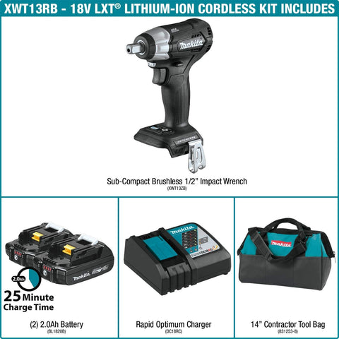 Makita XWT13RB 18V LXT Sub-Compact 1/2" Impact Wrench