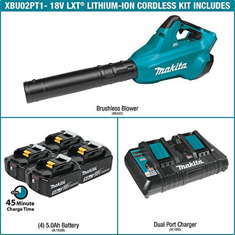 Makita XBU02PT1 36V (18V X2) LXT� Brushless Blower Kit with 4 Batteries (5.0Ah)