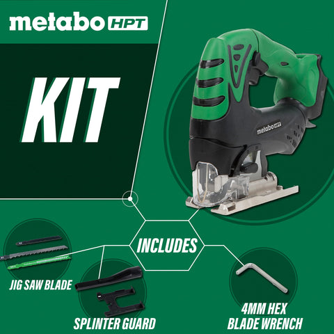 Metabo HPT 18V Cordless Jig Saw | Tool Only | No Battery | Three-Mode Orbital Action | 45° Cutting Angle | LED Light | Tool-LESS Blade Changing System | Lifetime Tool Warranty | CJ18DSLQ4