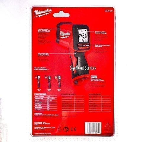 Milwaukee 2278-20 M12 12V 12:1 Infrared Temp-Gun Tool Only New