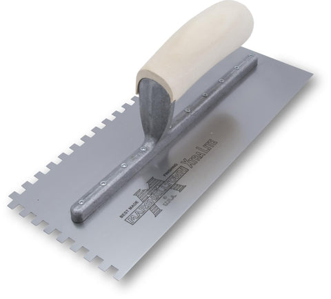 MARSHALLTOWN 788SW 5/16" Sq. Carbon Steel Notched Trowel- Wooden Curved Handle (11X4.5"Blade)