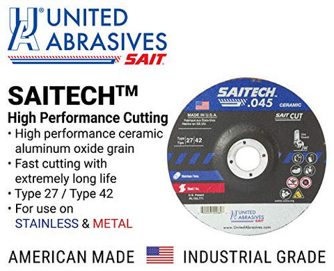 United Abrasives-SAIT 22068 Saitech� High Performance Cut-Off Wheels (Type 27/Type 42 Depressed Center) 4" x .045" x 5/8", 50-Pack