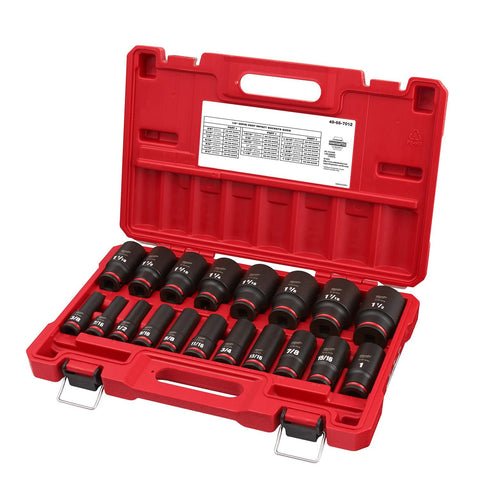 Milwaukee 49-66-7012 ShockWave 1/2 in SAE 6 Point Deep Impact Socket Set 19 pc