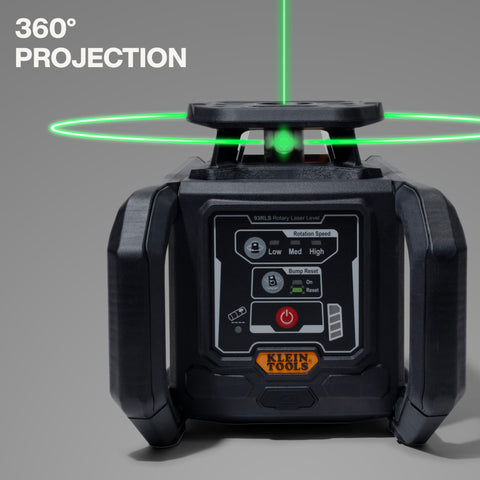 Klein Tools 93RLS Green Self-Leveling Rotary Laser Level Kit, Horizontal/Vertical with Plumb Spot, 1150-Foot Range, Rechargeable, Tripod, Detector